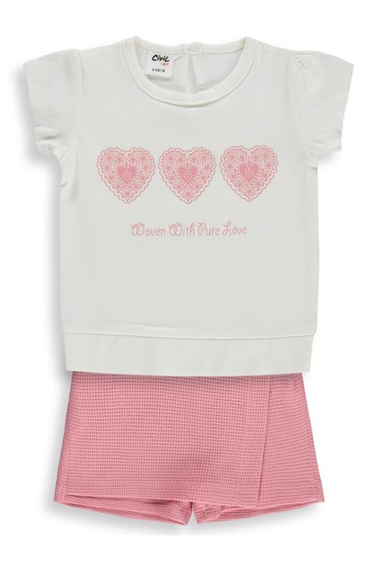 Hearts Embroidered 6-18 Months Set - Ecru
