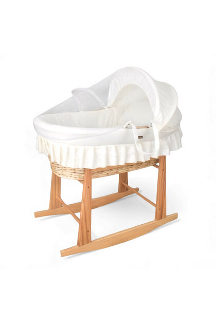 Wooden Moses Baby Crib with Rocking Function, Portable Newborn Baby Bed with Mosquito Net & Pillow, Baby Cradle Basket for Infants, Nursery Sleeping Bassinet for Indoor Use