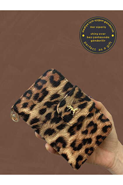 Leopard Printed Li Leather Women's Wallet Gold Detailed