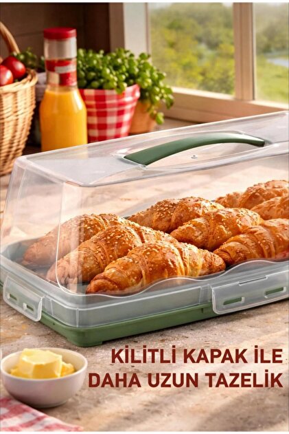 Bayev Dikdörtgen Şeklinde Pasta Taşıma Kabı Pikniklik Kek Fanusu