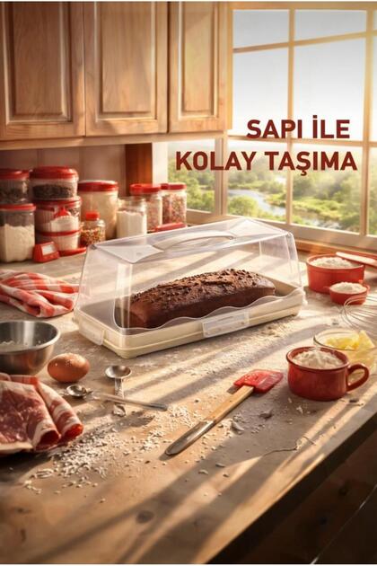 Bayev Dikdörtgen Şeklinde Pasta Taşıma Kabı Pikniklik Kek Fanusu