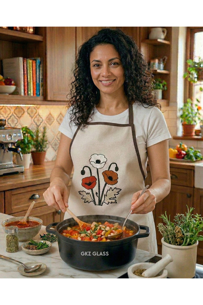 Linen Punch Embroidered Special Processing Gift Dowry Kitchen Apron 1 Piece