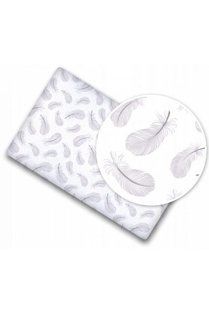 Cearceaf cu banda elastica pentru pat copii, 100% bumbac, dimensiune 90 x 40 cm, Grey Feathe