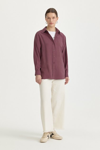 Oversize Tencel Tunik Mürdüm