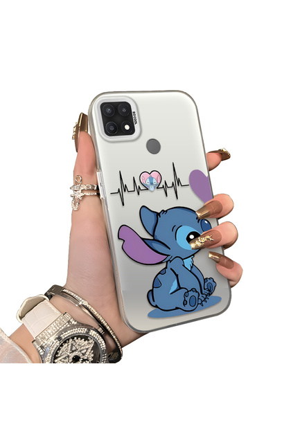 Oppo A15/A15S Compatible Hard Acrylic Back Silicone Edge Lens Protection Case Stitch Patterned