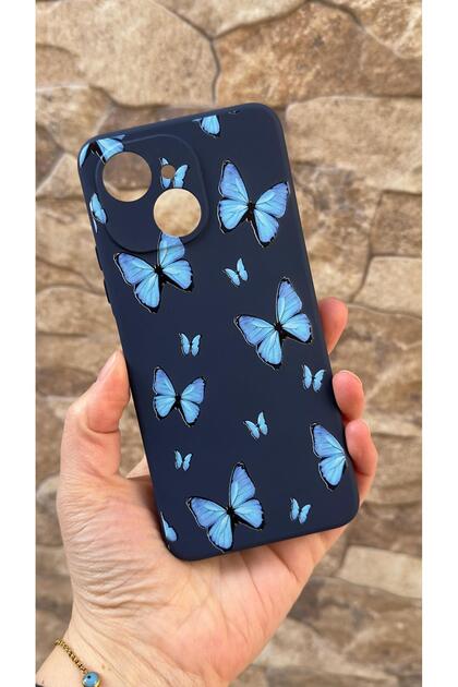 Tecno Spark 40C Compatible Blue Butterfly Patterned Silicone Shock-Absorbing Classic Protected Rubber Case