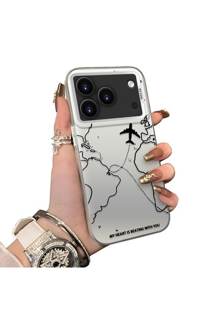 iPhone 17 Pro Compatible Hard Acrylic Back Silicone Edge Lens Protection Case Airplane Pattern