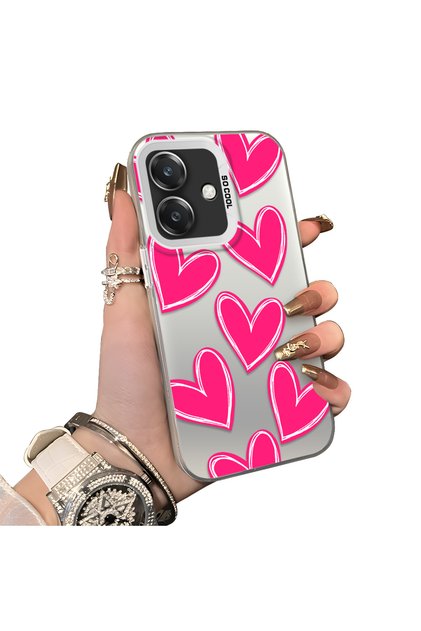 Oppo A3/A3X 4G/5G Compatible Hard Acrylic Back Silicone Edge Lens Protection Case Heart Pattern