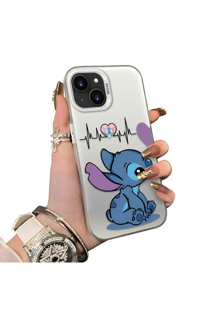 iPhone 13 Mini Compatible Stitch Couple Pattern Case Hard Acrylic Back Silicone Edge Lens Protection