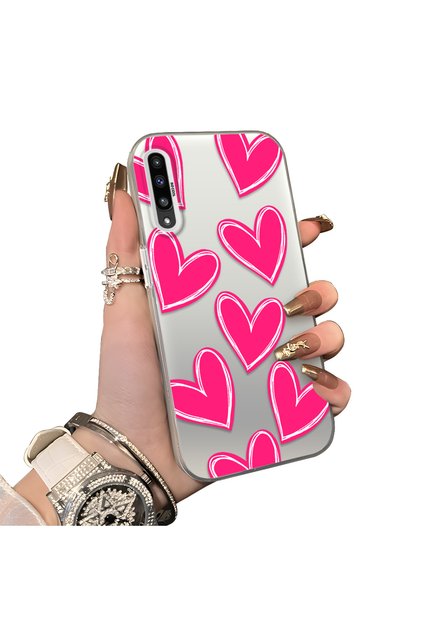 Samsung Galaxy A50/A50S/A30S Compatible Hard Acrylic Back Silicone Edge Lens Protection Case Heart Pattern