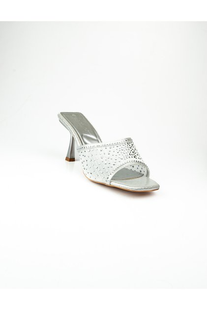 Miss Park Moda 123-1 Stone Heeled Slipper Silver