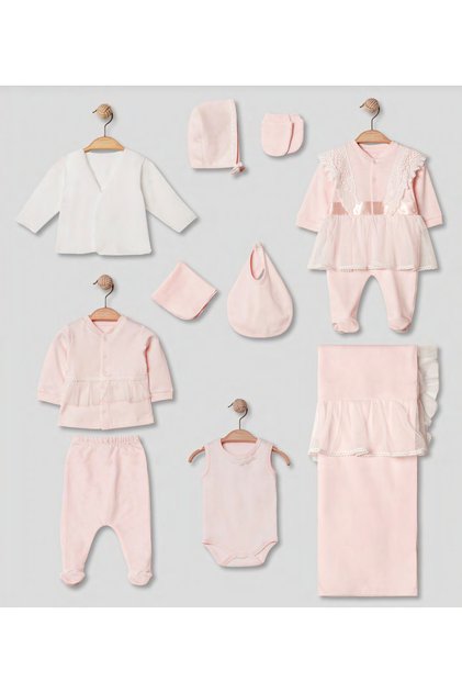 Elegant Lace Detailed 10-Piece Baby Girl Hospital Outfit Set