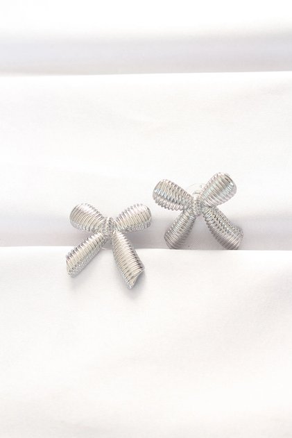 Brass Silver Color Bow Earrings
