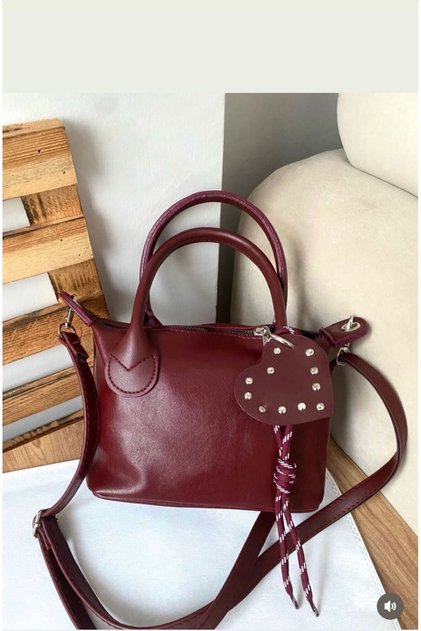 Women's Burgundy Charm Detail Faux Leather Shoulder Bag