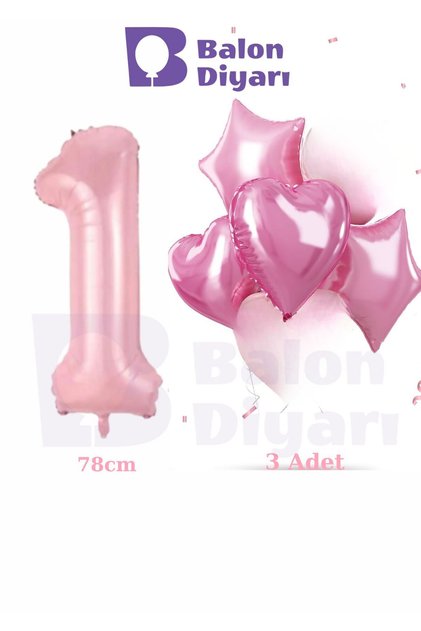 1 Year Old Pink Girls Special Birthday 3-Piece Heart Star Foil Balloon Set