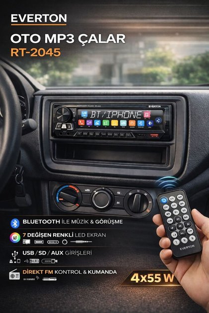 Everton RT-2045 Oto Teyp Bluetooth USB SD AUX 4x55W Kumandalı