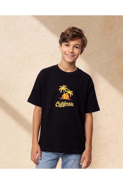 Senior Boys Black Embellished T-Shirt