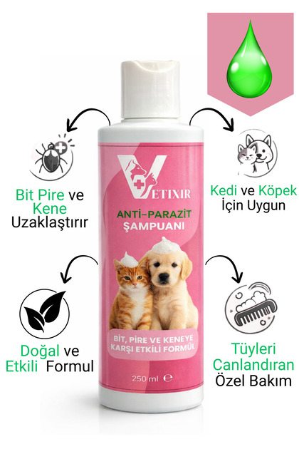 VETIXIR Kedi Köpek Parazit Şampuanı Arındırıcı Bakım Bit Pire Kene