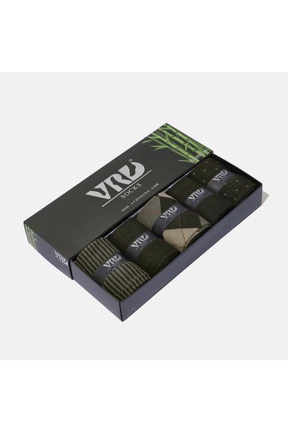 Stitch-Free Bamboo Socks Jacquard Green Patterned Colors Men's Socks Boxed 5 Pairs Premium Long Socks Mix