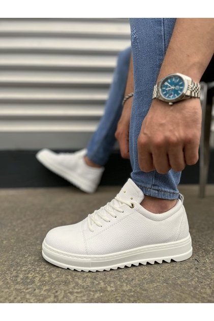 White Lace-Up Men's Casual Shoes