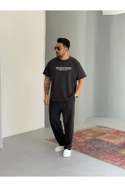 Laser Cut Tshirt - Seam Detail Tracksuit Men's 2-Piece Set