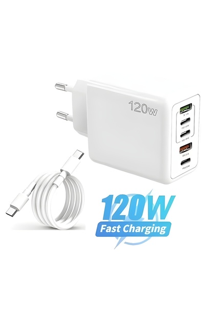 120W 5 Port Süper Hızlı Şarj Adaptörü Şarj Kablosu Seti Çoklu Cihaz Uyumlu | PD & QC 3.0 Desteği