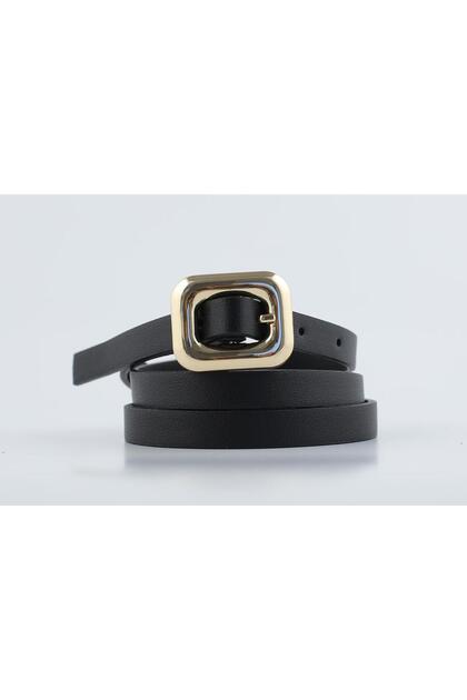 Kare Gold Buckled Black Faux Leather Belt
