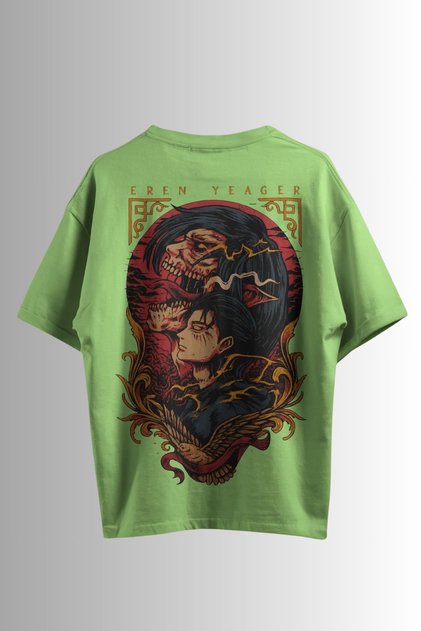 Attack on Titan Eren Yeager Anime Unisex Oversize 24/1 Cotton T-Shirt - Special Collar Print