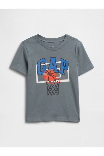 Erkek Bebek Gri Grafik Baskılı T-Shirt