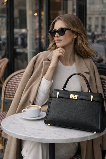 Merlin Women's Leather El and Shoulder Bag Black