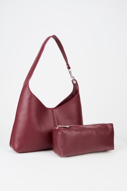 Women's Burgundy Turna Organizer with Faux Leather Snap Closure Hooks and Shoulder Bag Handle