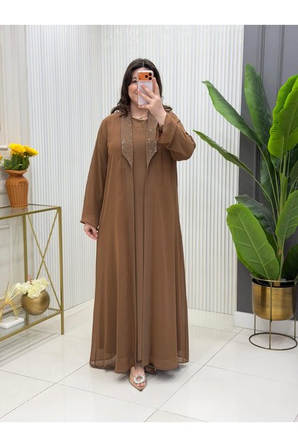 Big Size Collar Detail Dress with Stones