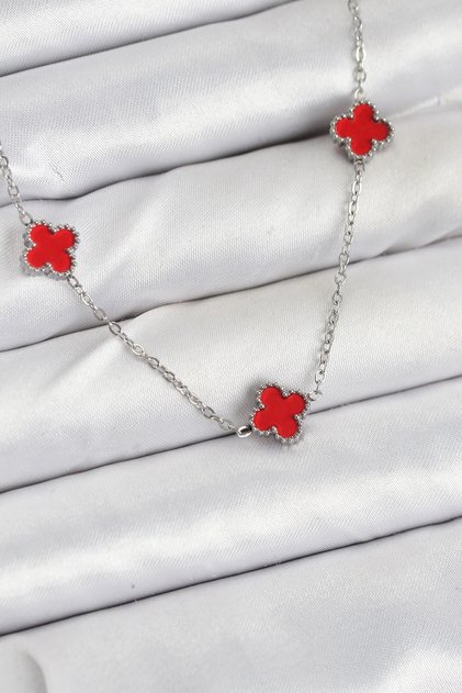 316L Steel Chain Silver Color Red Baby Boy Clover Women's Necklace