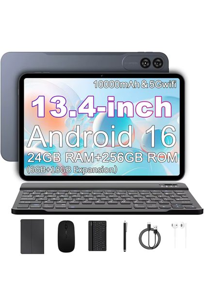 Tablet 2-σε-1, 13,4 ιντσών, Android 16, 24GB RAM (6GB+18GB επεκτεινόμενη)+256GB ROM, 5G WiFi, 10000mAh