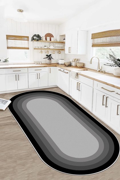 Mutfak Halısı Geometrik İskandinav Eskitmeli Dijital Baskı Yıkanabilir Kaymaz Taban 9010/Oval