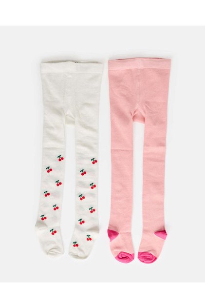 Infant Girls Pink And White 2 Piece Jacquard Knit Tights