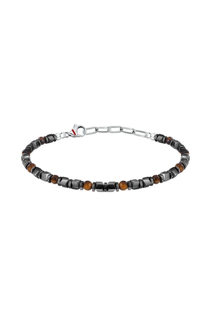 Bratara Basic, hematit, ochi de tigru, inox argintiu, lungime 21 cm, ajustabila, SZS96