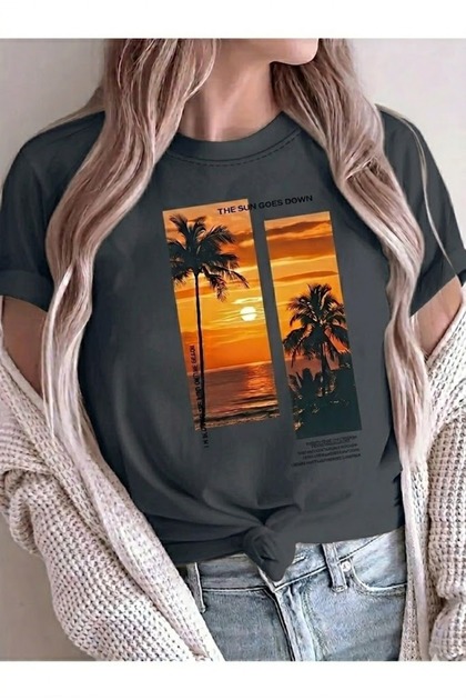 Sunset Printed Oversized Women's T-Shirt Loose Fit