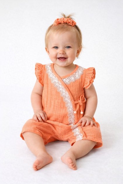 Baby Girl Muslin Jumpsuit Dress Lace Detailed Summer Cotton Baby Jumpsuit