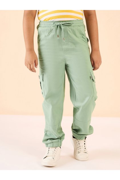 Boys Green Cotton Cargo Pants