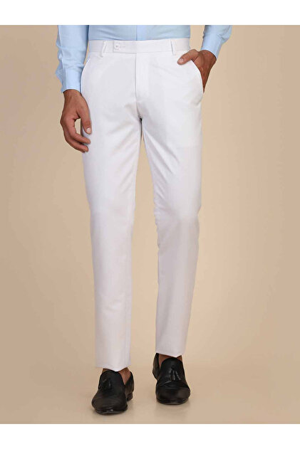 Men White Slim Fit Formal Trousers