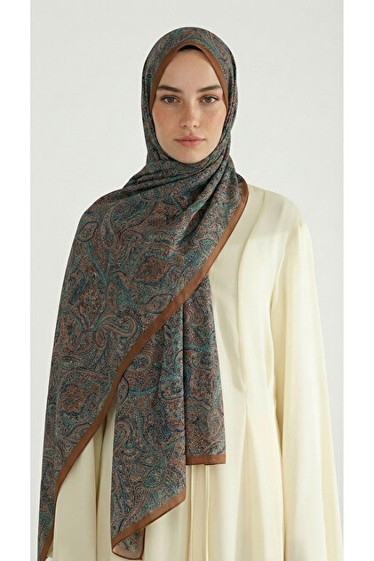 Pera Patterned Cotton Shawl - Brown / Green