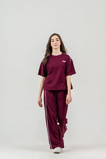 Pretty Embroidered Top Shoulder Piped Bottom Right Left Piped Left Leg Embroidered Girls' Bottom Top Tracksuit Set