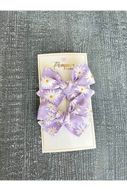 Girl's 2-Piece Large Size Patterned Basic Bow Clip Buckle