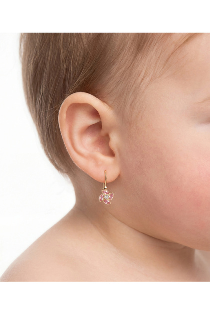 14 AYAR PEMBE TAŞLI ALTIN BEBEK ÇOCUK KÜPESİ 1,45 GR
