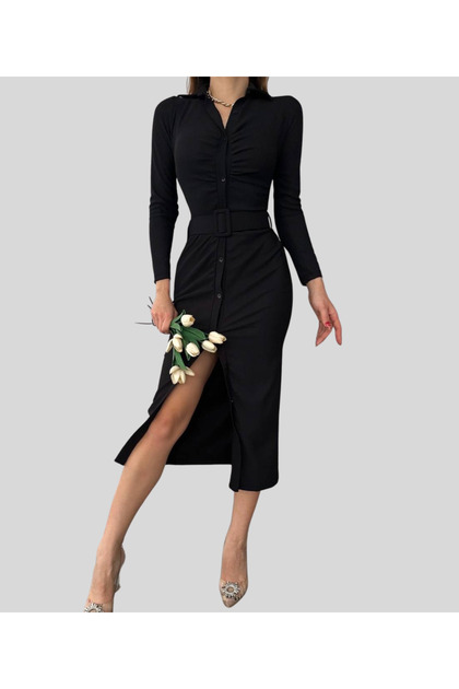 green emerald velvet dress Midi Dress in Black main image 1