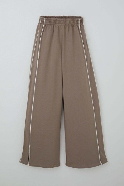 Girl's Sweatpants with Double Sides Piped Pocketed and Slit Cuffs, Ages 9-14, Mink