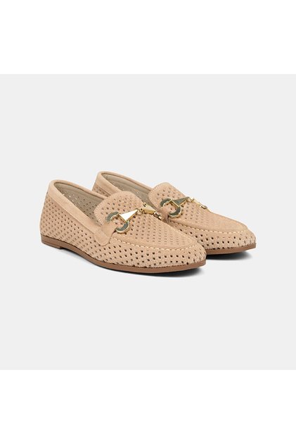 Women's Mink Metal-Accented Perforated Suede Loafers