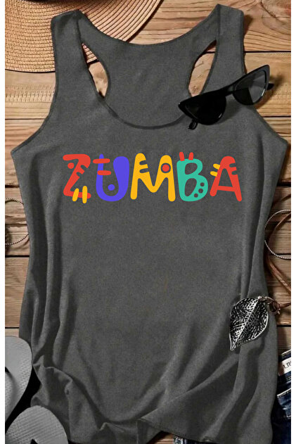 ZUMBA Baskılı Kadın Yüzücü Atlet Pamuklu U Yaka Tshirt