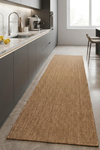 Hasır Halı Kahverengi Mutfak Halısı Jüt Halı Kilim Yıkanabilir Halı